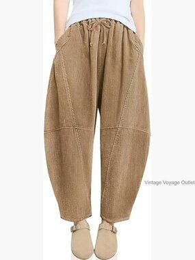 Corduroy Harem Pants Elastic Waist Wide Leg Casual Loose Fit